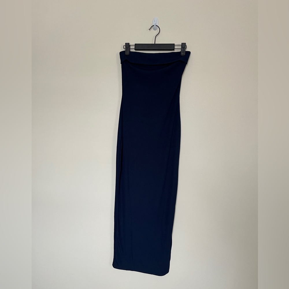 Elegant Navy Blue Midi Dress with side slit